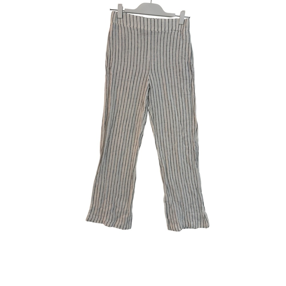 Rachel‎ Zoe Womens XS White Black Pinstripe Elastic Waist Straight Leg Pants